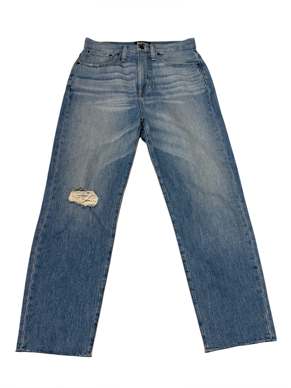 Revolve Something Navy High Rise Mom Straight Raw Hem Jeans Size 6/28